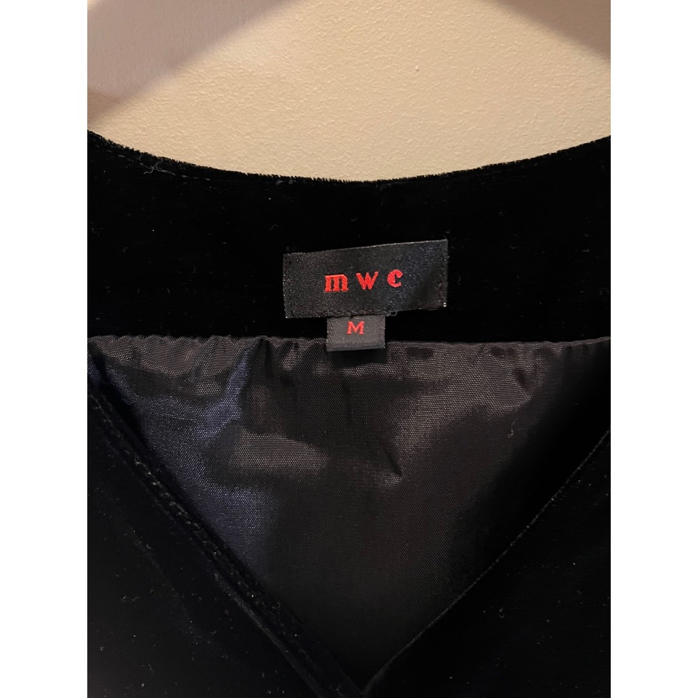 mwc Black Velvet Single Button V-Neck Vest Women Medium Vintage Style Lined - Picture 2 of 9